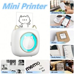 SHEIN Mini Pocket Photo Printer With Colorful Lamp, Thermal Label Printer With Usb Recharge Portable BT Wireless Photo Printer With 5 Rolls Of Thermal Paper For Android IOS Multicolor