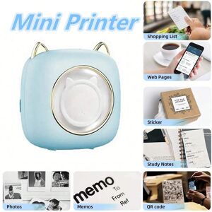 SHEIN Mini Blue Pocket Photo Printer With Colorful Lamp, Thermal Label Printer With Usb Recharge Portable BT Wireless Photo Printer With 5 Rolls Of Thermal Paper For Android IOS Blue