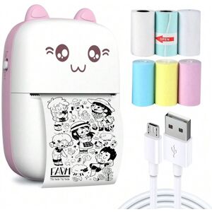 SHEIN Portable Mini Wireless Thermal Photo Printer Pocket Cute Sticker Printers Paper Roll For Android IOS DIY Home Use Notes Printer Pink Printer+6 Rolls