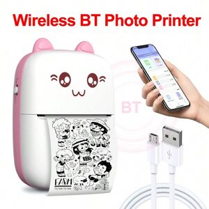 SHEIN Portable Mini Wireless Thermal Photo Printer Pocket Cute Sticker Printers Paper Roll For Android IOS DIY Home Use Notes Printer Pink