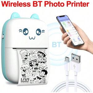 SHEIN Portable Mini Wireless Thermal Photo Printer Pocket Cute Sticker Printers Paper Roll For Android IOS DIY Home Use Notes Printer Blue