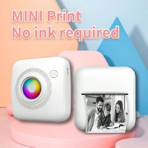 SHEIN Mini Printer Inkless Instant Photo Printer, Small Thermal Pocket Sticker Printer, Portable Mobile Phone Picture Printer For Printing Label, Study Note,For Gift White