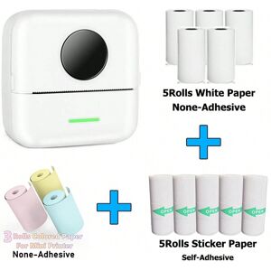 SHEIN Portable Thermal Printer With 13Rolls Papers Mini Wirelessly BT 200dpi Photo Label Memo Wrong Question Printing With USB Cable Imprimante Portable White