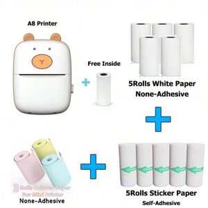 SHEIN HD A8A Mini Label Printer Thermal Portable Printers Sticker Transparent Paper 57mm Inkless Wireless Android IOS Phone Khaki