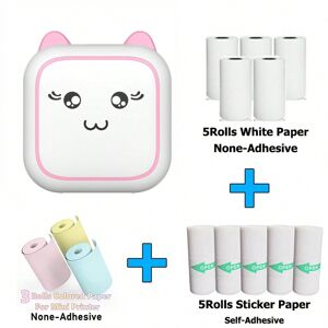SHEIN Portable Thermal Printer MINI Cute Print Photo Pocket Thermal Label Printer 57mm Printing With 13Rolls Thermal Papers Wireless Android IOS Printers Pink