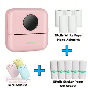 SHEIN Portable Thermal Printer With 13Rolls Papers Mini Wirelessly BT 200dpi Photo Label Memo Wrong Question Printing With USB Cable Imprimante Portable Pink