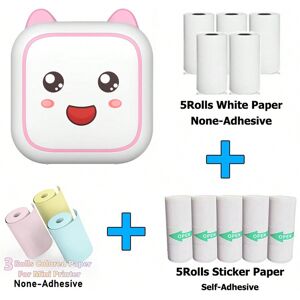 SHEIN Portable Thermal Printer MINI Cute Print Photo Pocket Thermal Label Printer 57mm Printing With 13Rolls Thermal Papers Wireless Compatible With Android IOS Printers Dusty Pink