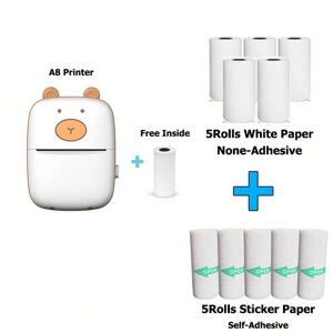 SHEIN HD A8A Mini Label Printer Thermal Portable Printers Sticker Transparent Paper 57mm Inkless Wireless Android IOS Phone Bronze