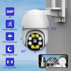 SHEIN 1PC 3MP Outdoor Cloud PTZ WIFI IP Camera 5X Digital Zoom Color Night Vision Home CCTV Camera Wireless Surveillance Camera White one-size