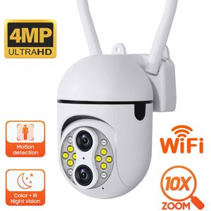 SHEIN 1PC 4MP 10X Zoom Wireless CCTV Camera,WIFI Double Lens Mini PTZ Camera For Home Security White 4MP Dual Lens Wireless Camera