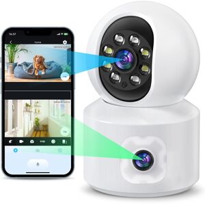 SHEIN 1pc Dual-lens Dual-image Wireless Wifi Surveillance Camera With Ptz Linkage 1080p Hd Indoor Cctv Monitor Camera, Can Connect 2 Cameras Suitable For Home/shop/office Black and White HD + 32G memory card 7 days video recording,HD+128G memory card 30 d