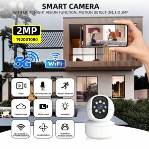 SHEIN 2mp Hd 1080p Dual Wifi 2.4g+5g Wireless Indoor/outdoor Security Camera, Auto Tracking, Alarm And Color Night Vision, 350°horizontal/65°vertical View, Two-way Audio, With Mobile Detection White one-size