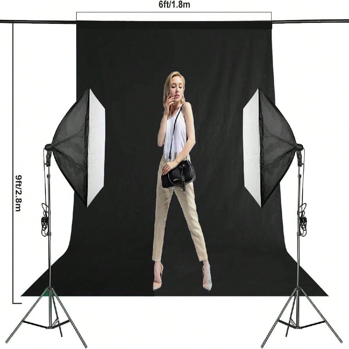 SHEIN 1pc 6x9ft Blackout High-grade Photography Backdrop Cloth With 4 Spring Clamps, Suitable For Live Streaming Room, Professional Shooting Props, Photographic Monochrome Background Black one-size