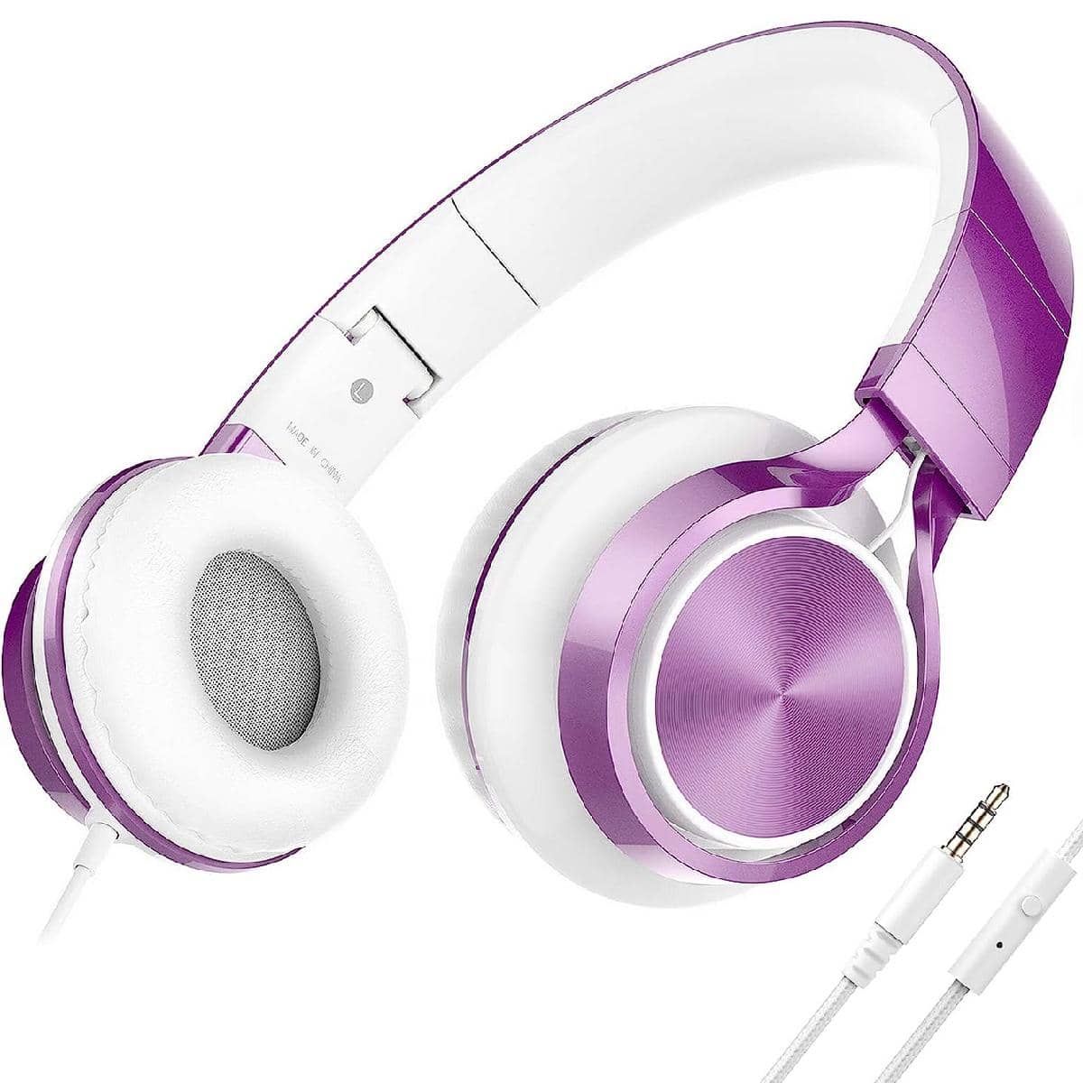 SHEIN 1pc Wired Headphones with Microphone for Chromebook Laptop Computer Smartphone, 3.5mm Foldable Lightweight Headset Violet Purple one-size