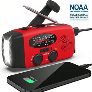 SHEIN Emergency Hand Crank Radio With 3 LED Flashlight, AM/FM/NOAA Portable Weather Radio With 2000mAh Power Bank Phone Charger, Solar Powered USB Charged Radio For Indoor Outdoor Camping Red