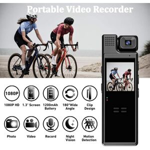 SHEIN 1pc Mini Body Camera 1080p Portable Small Body Worn Cam Wearable Pocket Video Recorder With 180° Rotatable Lens, 1.3" Lcd, Night Vision For Extreme Sports, Riding, Meetings Or Driving Black Built-in 1200ma battery direct recording version does not i