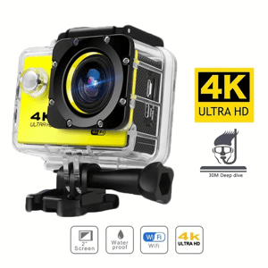 SHEIN Mini DV Sports Camera,2inch 4K Full HD LCD Screen Action Camera Waterproof 30m Video DV Camera With Mini Camcorder Mounting Accessories Kits,Bicycle BracketYellow Yellow