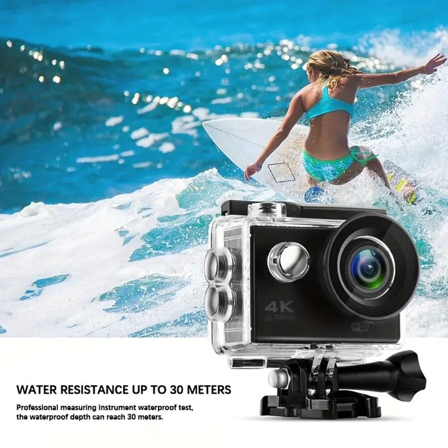 SHEIN 4k Sports Camera With Wifi, Waterproof, Underwater Camcorder, Hd Outdoor Photography Equipment Black 2.36*1.60*0.98 inches