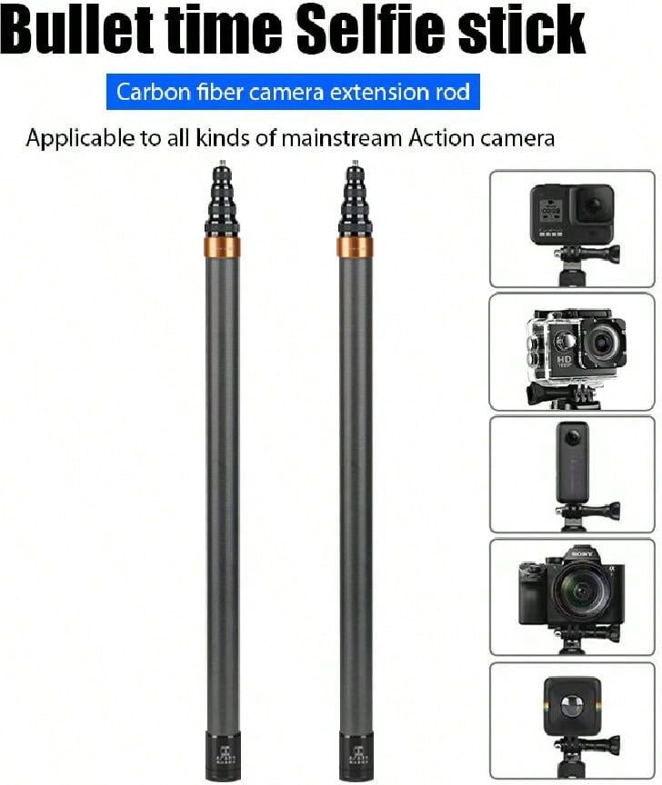 SHEIN For Insta360 X3 Accessories 290CM Carbon Fiber Selfie Stick For DJI Action 4/3/Gopro Sports Camera Super Long Selfie Stick Black