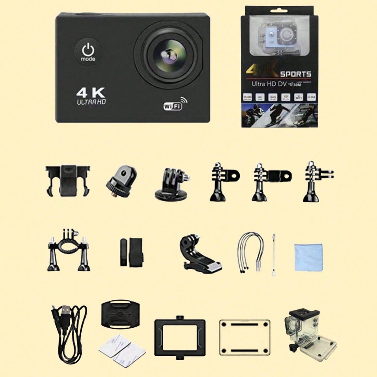 SHEIN 4k Sports Action Camera, Wifi, Waterproof, Dv, Outdoor Underwater Camcorder, Photo & Video, Mini Camera Black