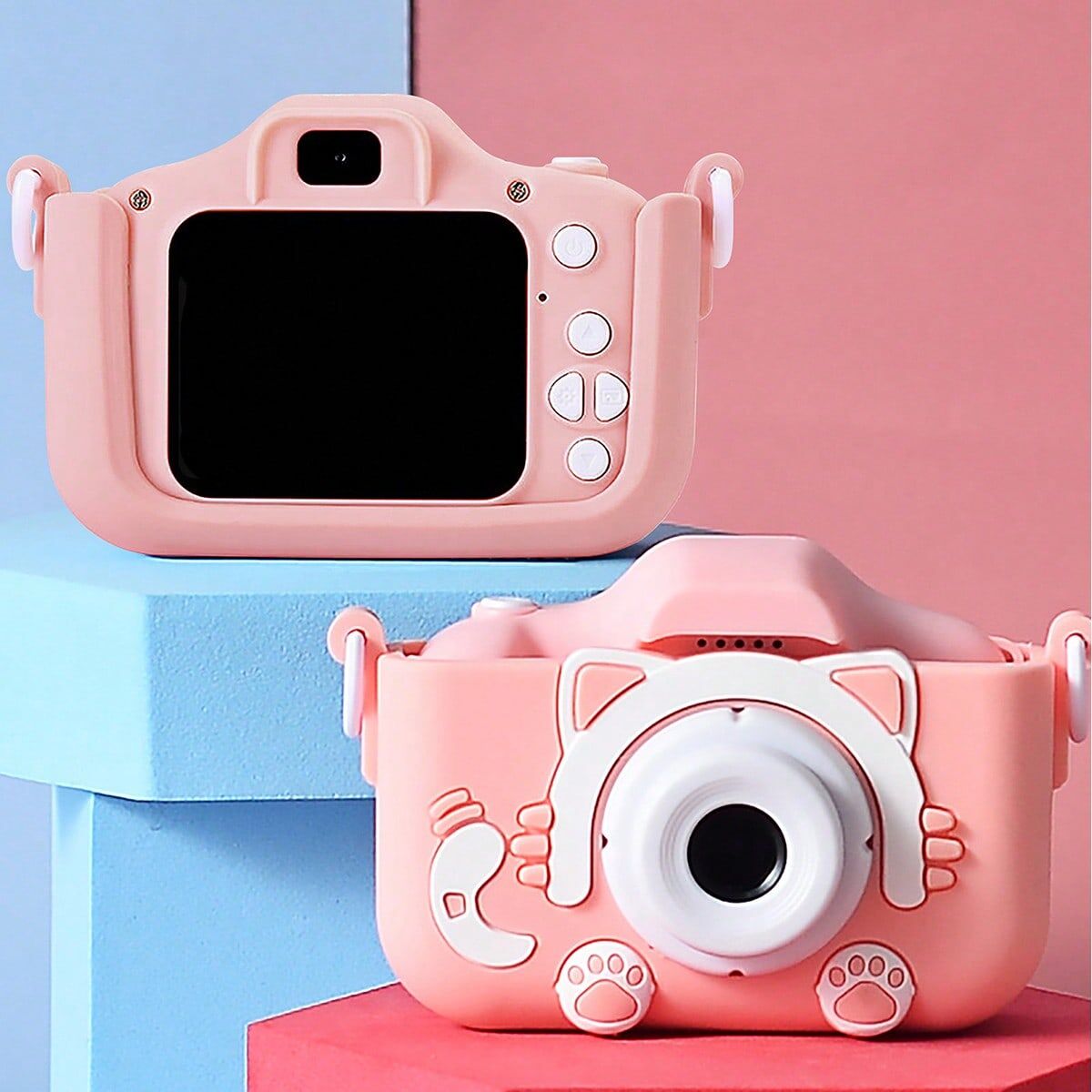 SHEIN Digital Small SLR Camera With Front And Rear High-Definition Dual-Camera Cartoon Cat Mini Photo And Video Camera, No Memory Card Reader Pink one-size