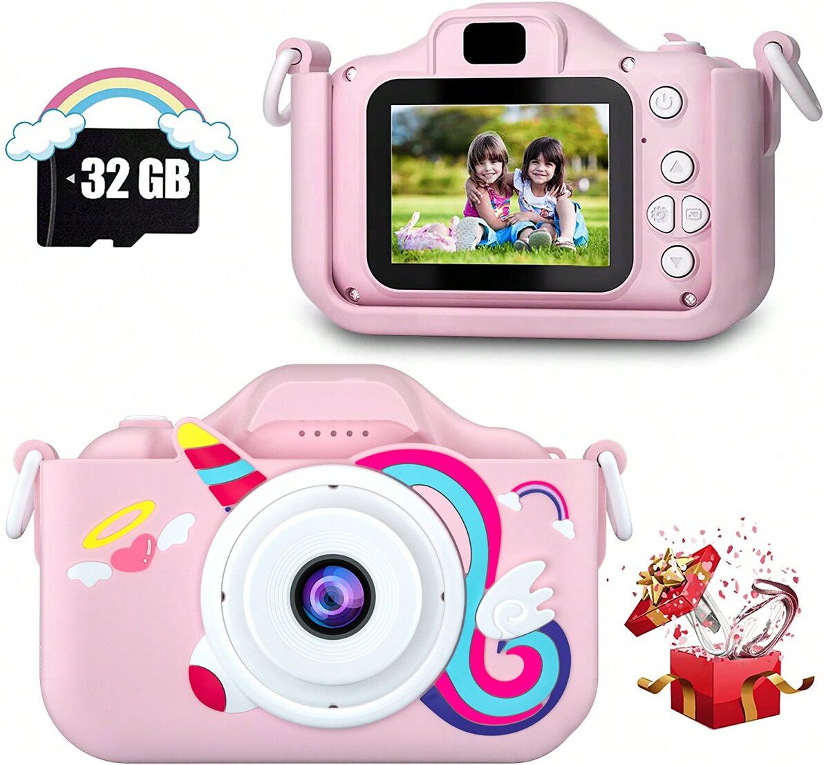 SHEIN Kids Camera for Boys and Girls, SINEAU Digital Camera for Kids Toy Gift, Toddler Camera Christmas Birthday Gifts for Age 3-12 with 32GB SD Card, Video Recorder 1080P IPS 2 Inch Pink one-size