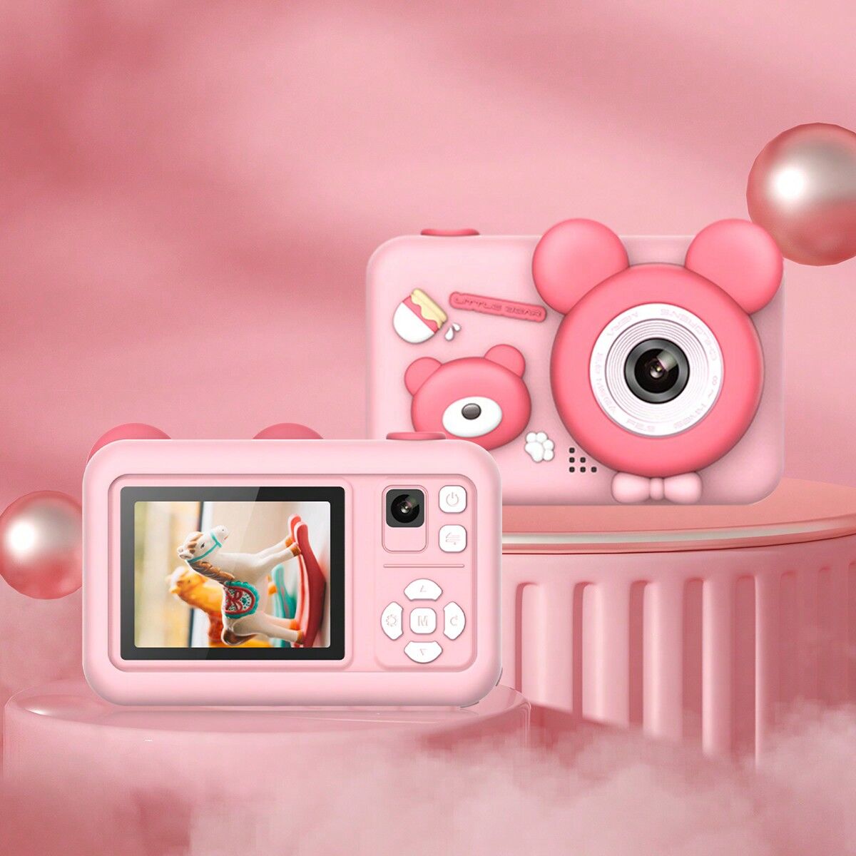 SHEIN 1pc HD Dual Photo Digital Camera Student Mini Cartoon Camera Comes With A Stand As A Gift-Pink Pink