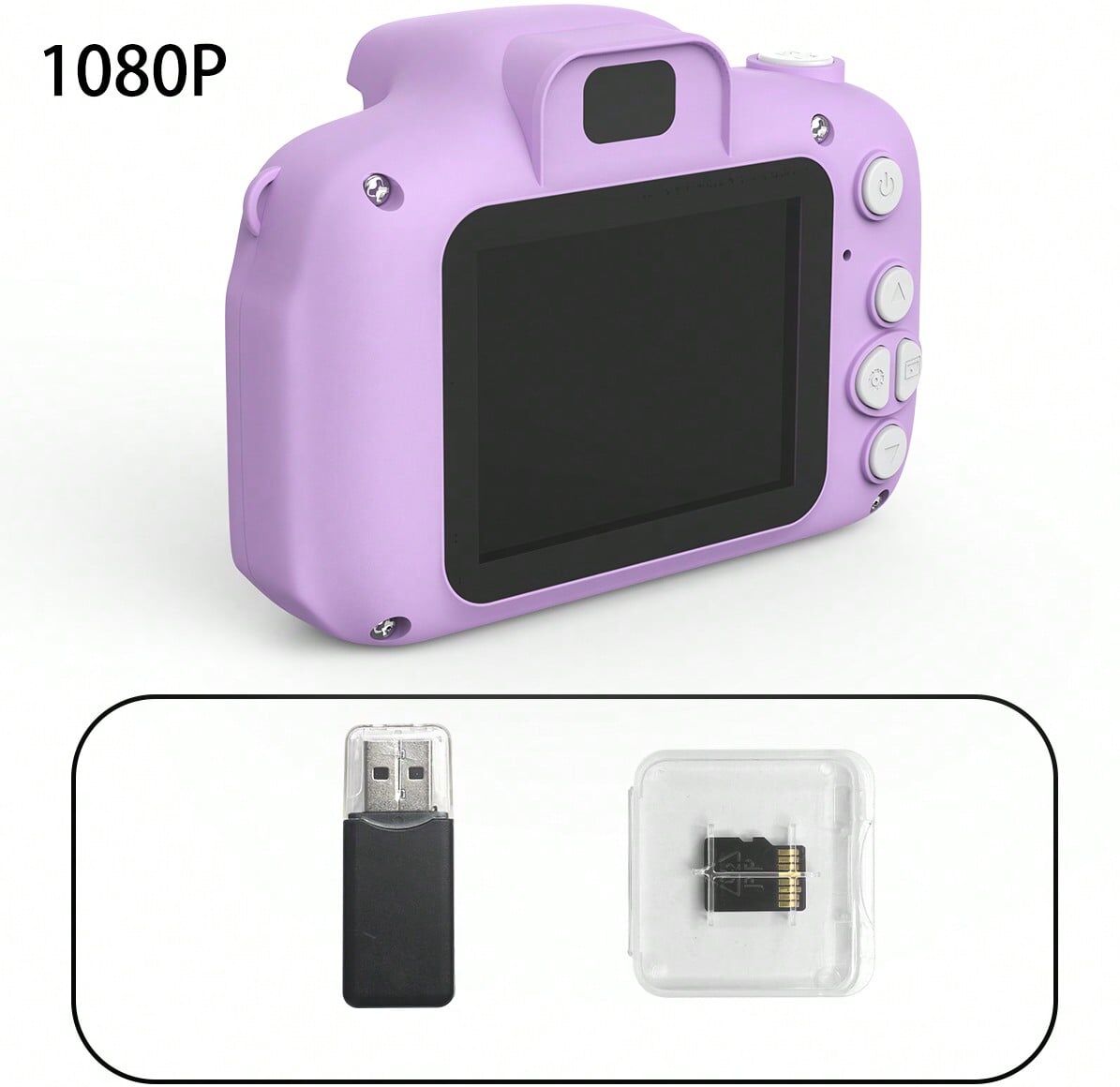 SHEIN 1080P Mini Portable Digital Camera, Color Toy Rechargeable Camera, 2-Inch Screen 15MP, Birthday And Other Gifts With 1 TF Card And Card Reader Purple one-size