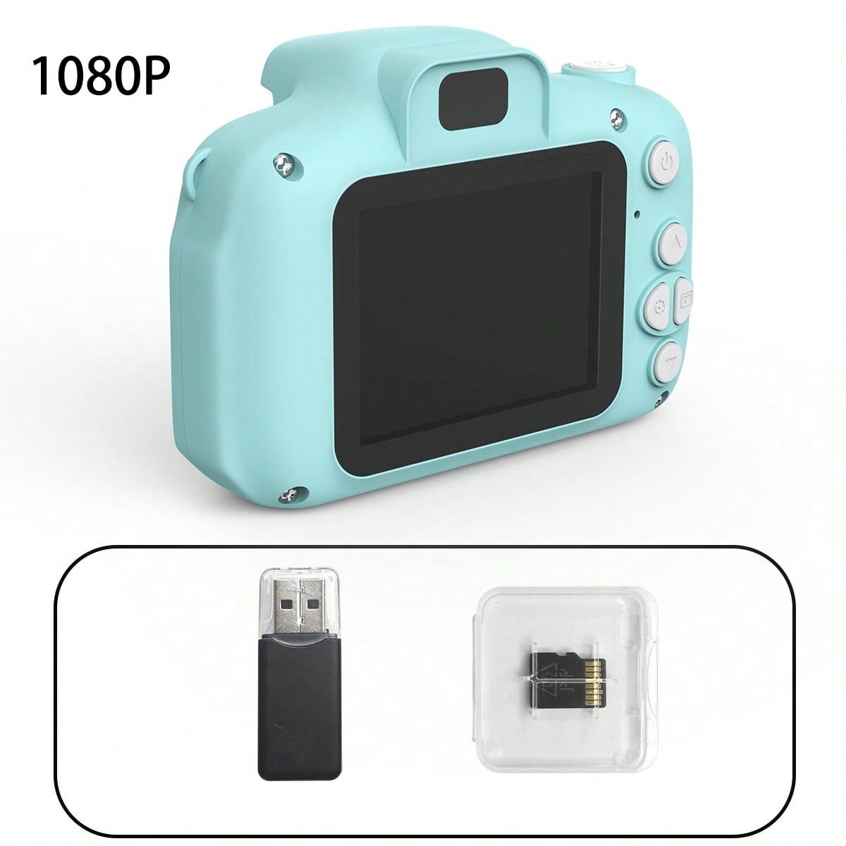 SHEIN 1080P Mini Portable Digital Camera, Color Toy Rechargeable Camera, 2-Inch Screen 15MP, Birthday And Other Gifts With 1 TF Card And Card Reader Green one-size