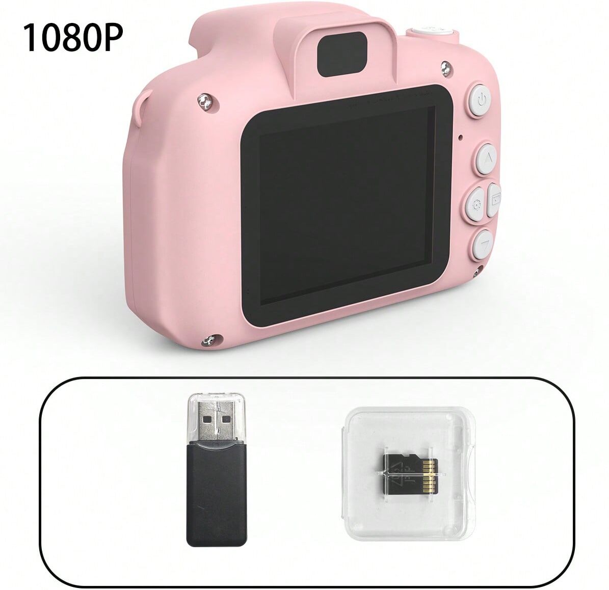 SHEIN 1080P Mini Portable Digital Camera, Color Toy Rechargeable Camera, 2-Inch Screen 15MP, Birthday And Other Gifts With 1 TF Card And Card Reader Pink one-size