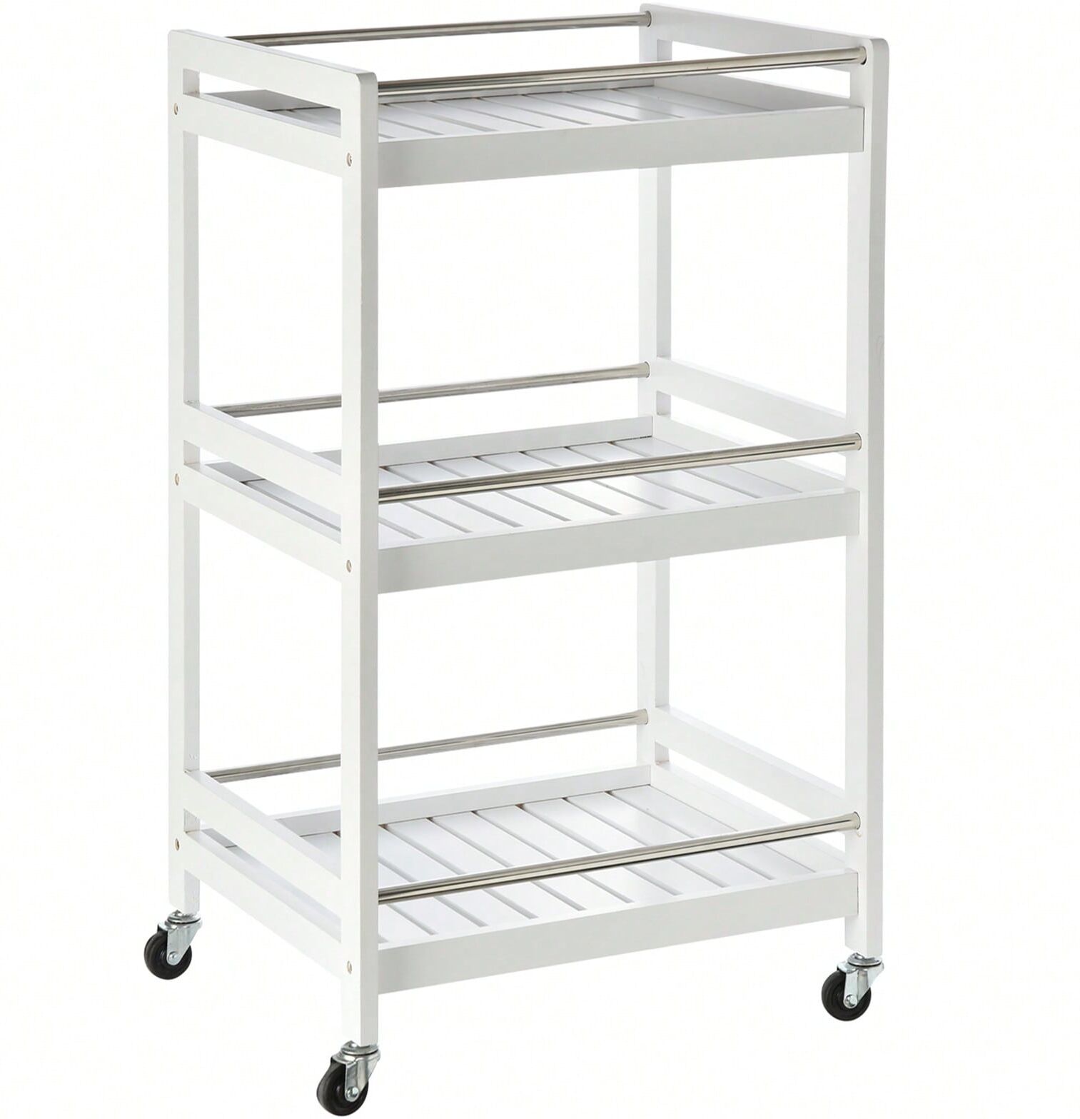 SHEIN HOMCOM 3-Tier Home Trolley Kitchen Storage Cart W/ Steel Bars 4 Universal Wheels Rolling Unit Organiser Living Room White White one-size