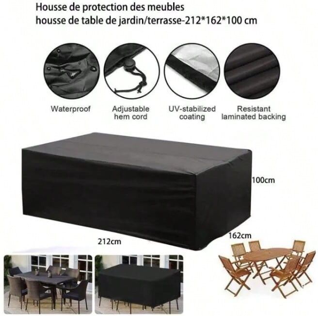 SHEIN 1pc Furniture Protective Cover, Outdoor Garden Table Cover- Protect Your Furniture From Sun, Rain, Snow, Frost And Dust - Suitable For Large Tables (square Or Oval) Black one-size