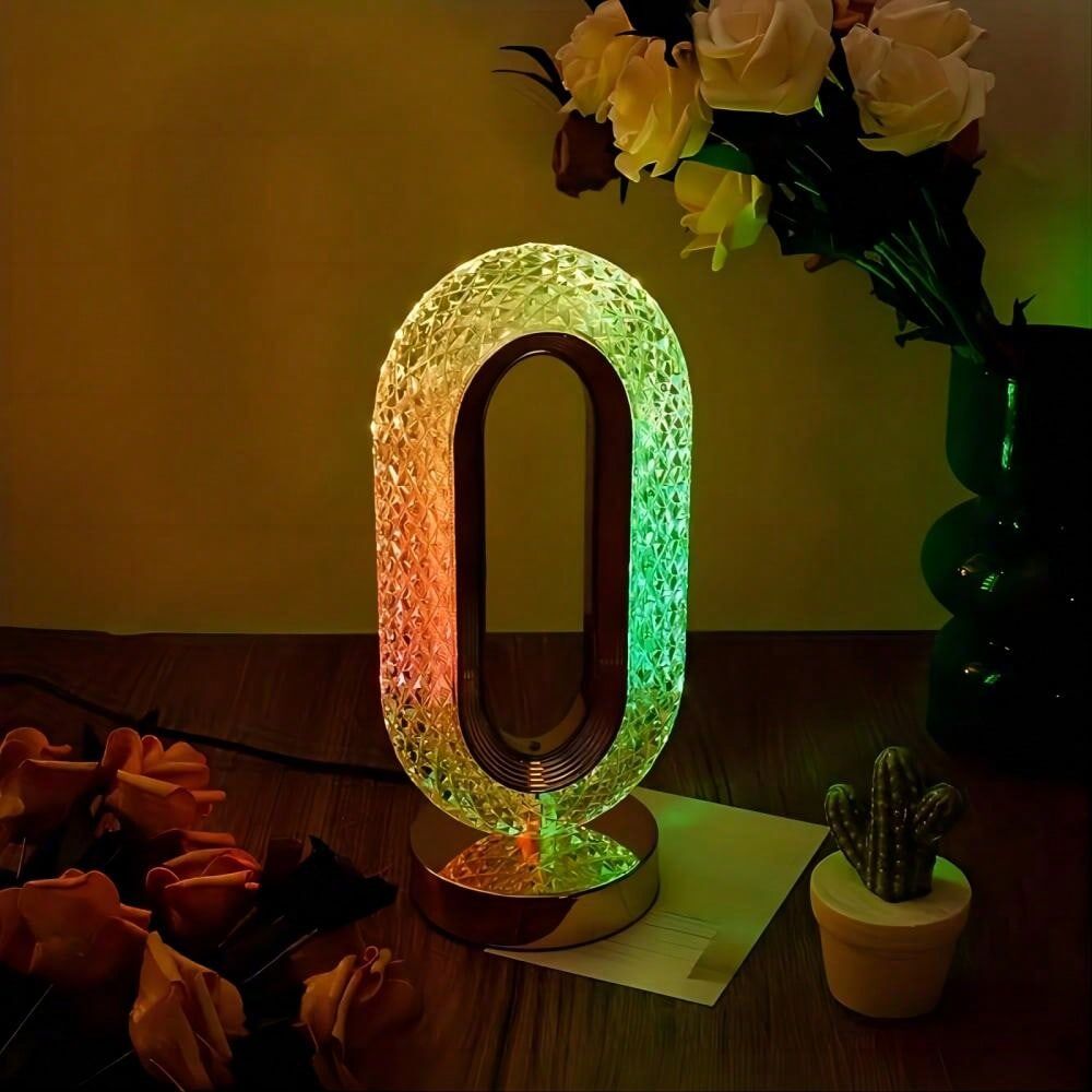 SHEIN Decorative Lighting Portable Crystal Desk Lamp RGB Color Changing Night Light,Modern Lamp With USB Charging Port,Night Light,Nightstand Lamp, Bedside Lamp Apricot one-size