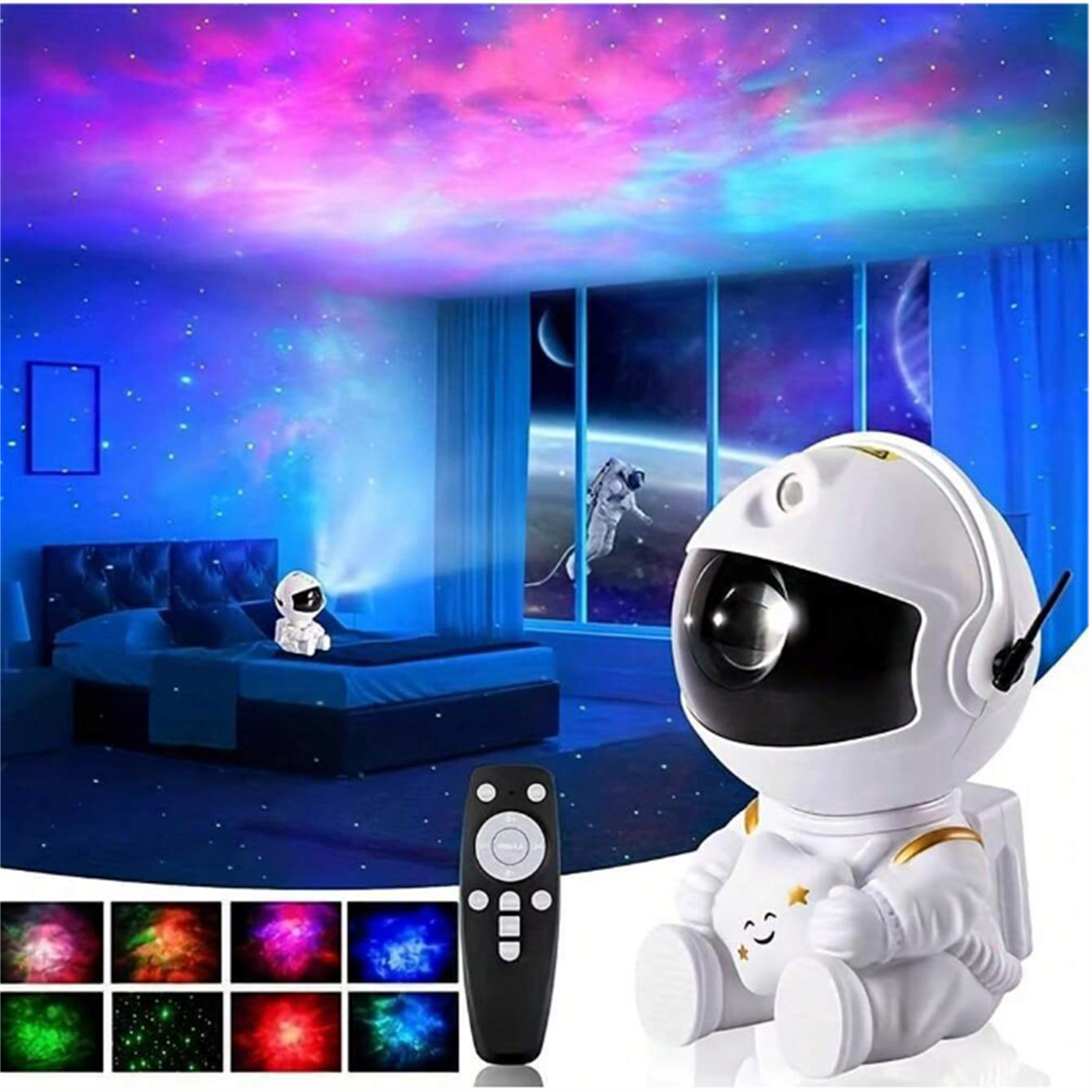 SHEIN 1pc Galaxy Starry Sky Projector LED Night Light, Astronaut Lamp Star Light, Rotation Ceiling Lamp Decoration For Bedroom Decor Gift, Starry Sky Star USB Led Bedroom Night Lamp, Remote Control Included! White one-size