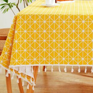 SHEIN 1pc Polyester Tablecloth, Modern Geometric Pattern Tassel Trim Rectangle Table Cloth For Table Yellow 100*140,140*140,140*180,140*220,140*200,140*300,60*60,90*90,60*90,140*240,120*140,140*260,152*366,152*320,152*280