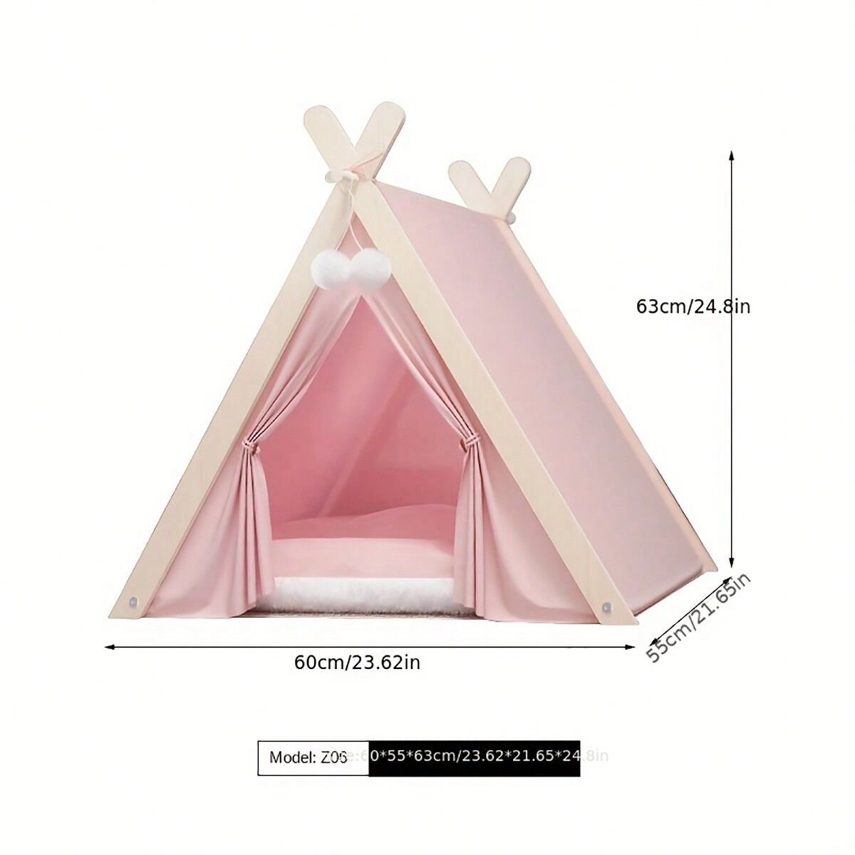 SHEIN Pet Teepee, Portable Pet Tents for Small Dogs or Cats, Puppy Sweet Bed Washable Dog or Cat Houses with Cushion Pink L