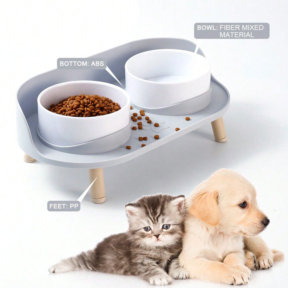 SHEIN Pet Dining Table, Cat Or Dog Bowl, Pet Food And Water Feeding Bowl With Heightened Stand, Anti-slip, Suitable For Cats And Small Dogs, Pet Feeding Supplies Light Grey one-size