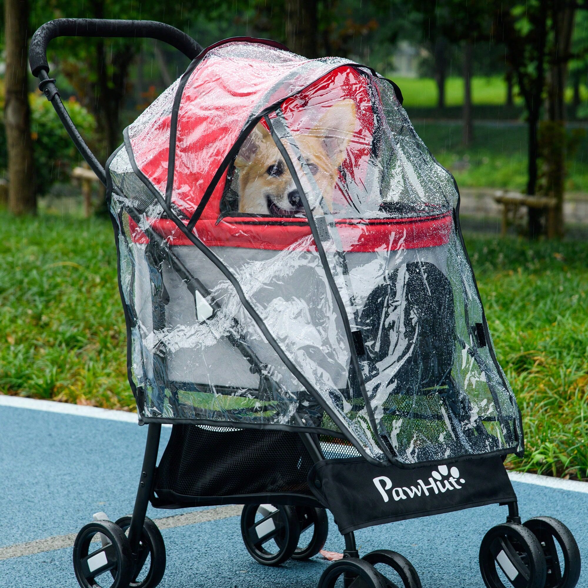 SHEIN PawHut Dog Pram Rain Cover, Cover For Dog Stroller Buggy, With Front, Rear Entry White
