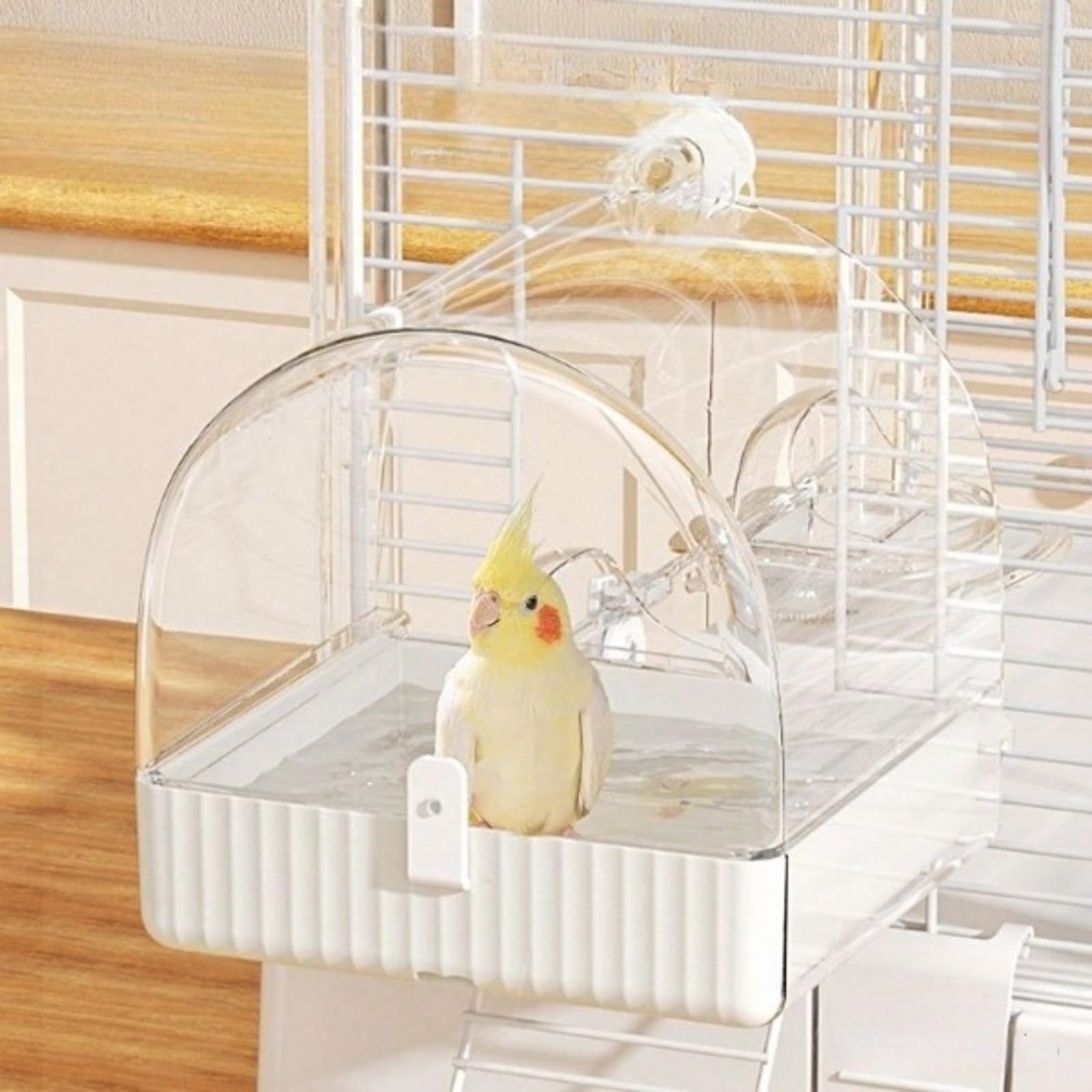 SHEIN Bird Bath Cage, Cleaning Pet Supplies Cockatiel Bird Clear Bathtub With Bottom Drawer For Little Bird Parrots Spacious Parakeets Portable Shower For Most Birdcage White one-size