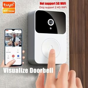 SHEIN Mini Tuya 2.4Ghz Wifi Video Doorbell With Camera Smart Home Security System Support Two Way Audio Motion Detection Alarm Notification Push Mobile Remote View HD Night Vision Rechargeable Battery Inside Wireless Visualable Doorbell With Chime White o