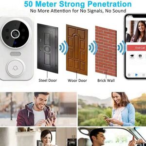 SHEIN Wireless Doorbell Wifi Camera Security Door Bell Night Vision Video Intercom Voice Change For Home Monitor Alarm Door Phone White one-size