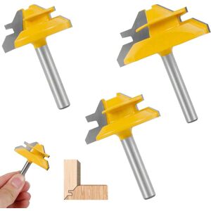 SHEIN 3Pcs 45° Lock Miter Router Bit Set Carbide Tipped Joint Router Bit Kit With 1/4inch Shank Woodworking Milling Cutter Tool Sturdy Tenon Joint Cutter For Wood MDF Plywood Yellow one-size