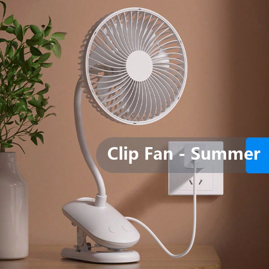 SHEIN Mini Clip Fan 720° Adjustable USB Stroller Fans Portable Rechargeable Desk Fan With 4 Speeds For Home Office Outdoor Travel(Without Plug) Only Supports USB