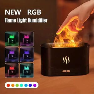 SHEIN 1PC USB Simulation Flame Night Light with 250ML Water Tank Humidifier Aroma Diffuser for Home Office Bedroom Atmosphere Desk Lamp -Black Black one-size