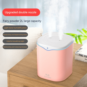 SHEIN 2l Pink Dual Nozzle Usb Large Capacity Humidifier, Mute & Powerful Spray, Suitable For Bedroom, Office And Other Spaces Pink