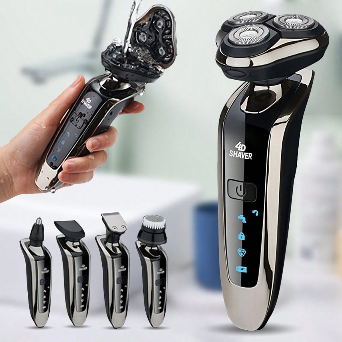 SHEIN Electric Shaver Razor For Men, Rechargeable Waterproof Rotary For Shaving With Nose Trimmer Sideburns Trimmer, Face Cleaning Brush Black one-size