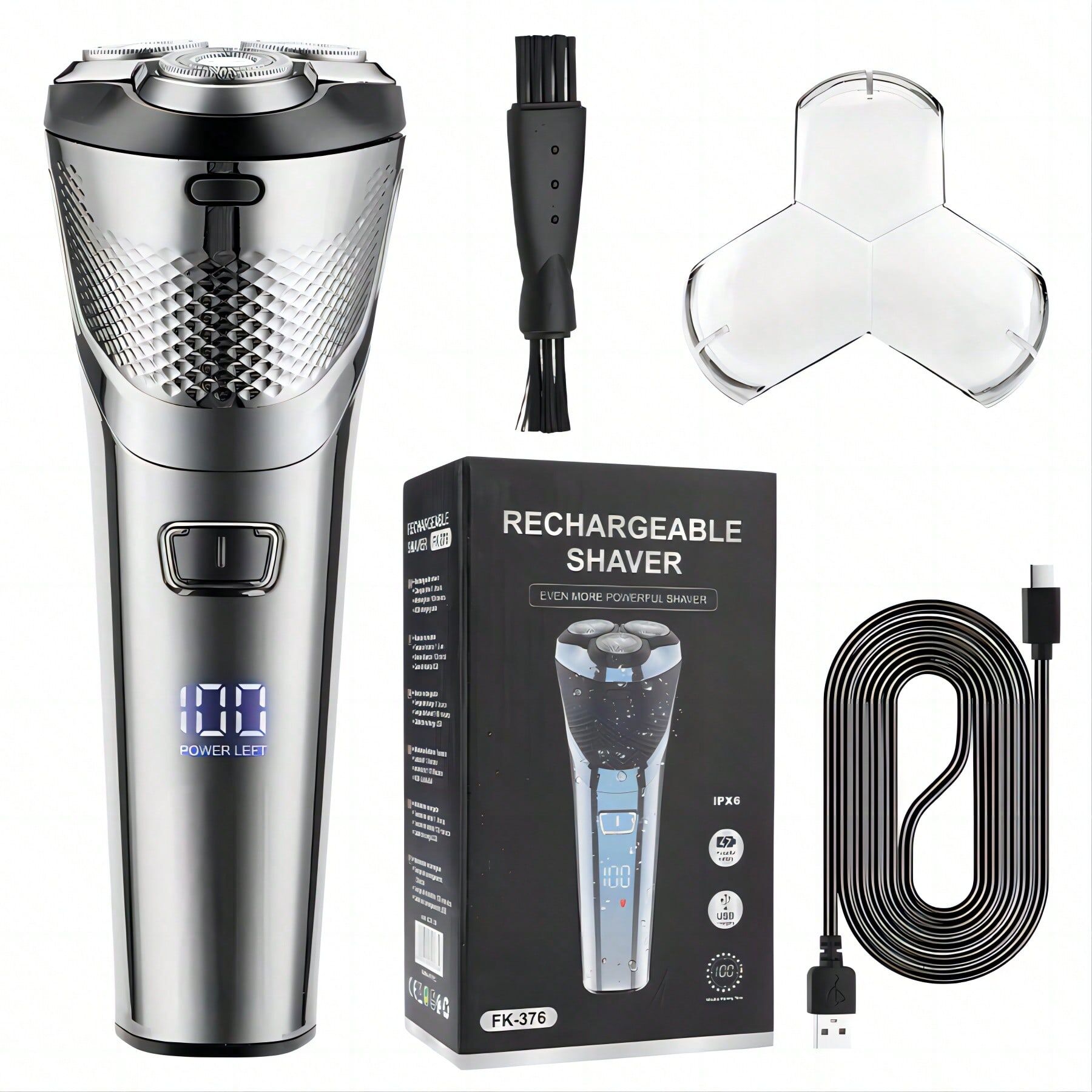 SHEIN Shaver Men-Shaver-Trimmer-Shavers-Electric Shavers Men, Waterproof Wet & Dry Electric Razor For Men, Cordless Rechargeable Man's 3D Rotary Shavers For Men With Pop-Up Beard Trimmer, LCD Display Silver