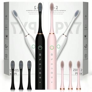 SHEIN 2 Pack Electric Toothbrush With 8 Brush Heads, 6 Modes 42000vpm, IPX7 Waterproof, Sonic Electric Toothbrush For Adults And Kids Black+Pink 2pc