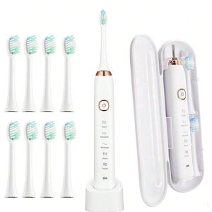 SHEIN Sonic Electric Toothbrush For Adults Toothbrush Electric With 8 Brush Heads, Slim Travel Case, Wireless Fast Charge,31000 VPM, Rechargeable S100,White White