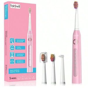 SHEIN Fairywill Electric Toothbrushes For Adults USB Rechargeble Toothbrush Waterproof Sonic Toothbrush With 5 Modes Pink Pink